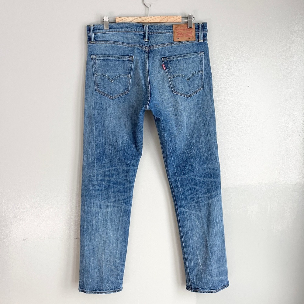 Levis 504 Jeans Mens 34x32 White Oak Cone Denim Blue Straight Whiskered